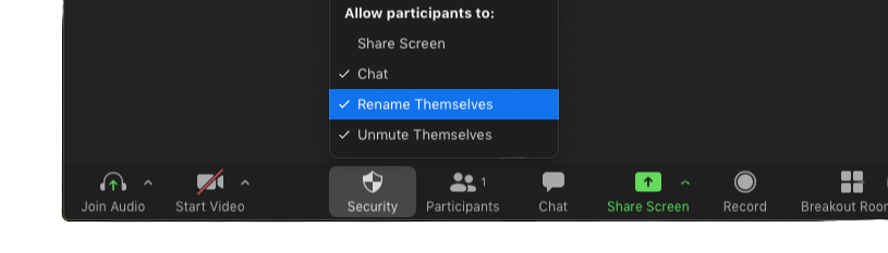 disable renaming option in zoom meeting control menu bar